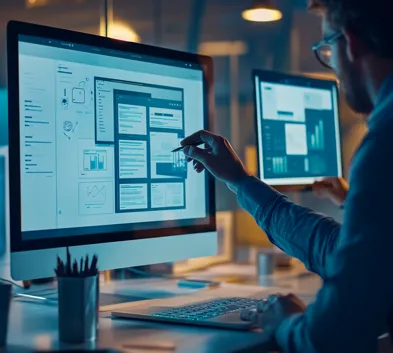 Website design and prototyping process on a digital interface